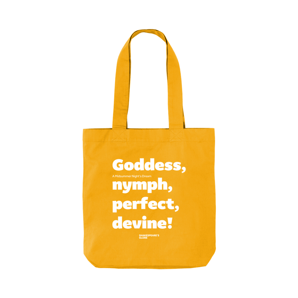 
                  
                    Sunflower A Midsummer Night's Dream Organic Tote Bag (Goddess), two handle tote bag with white graphic text across centre front
                  
                