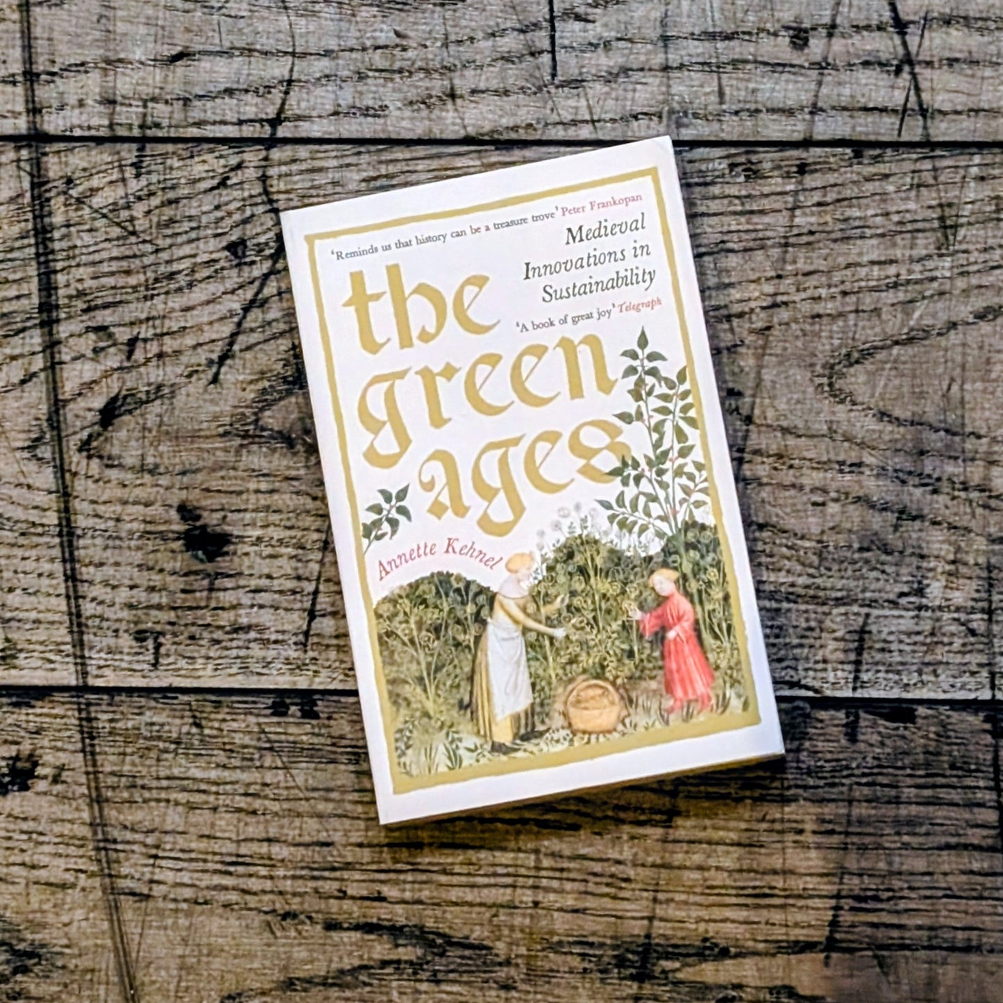 Book titled 'the green ages' on a wooden surface