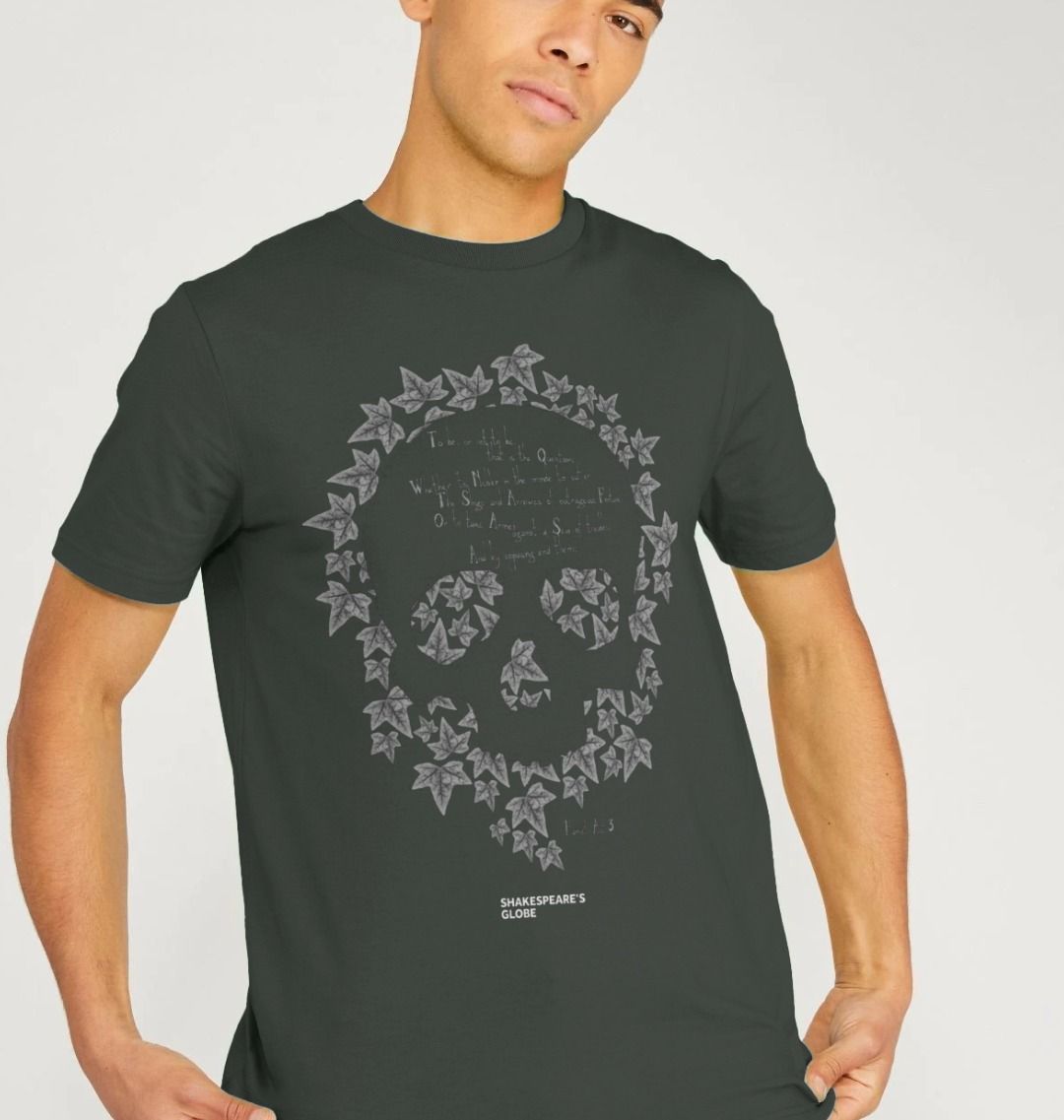 Dark Grey Hamlet Organic Unisex T-shirt (To Be) - dark grey unisex fit t-shirt with leaf skull motif across centre front