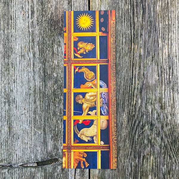bookmark with a blue, gold and red image