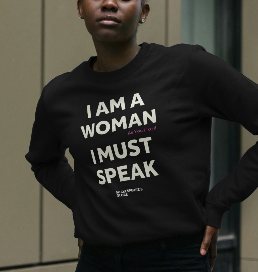 Black long sleeve fitted sweatshirt with white graphic text print over centre front