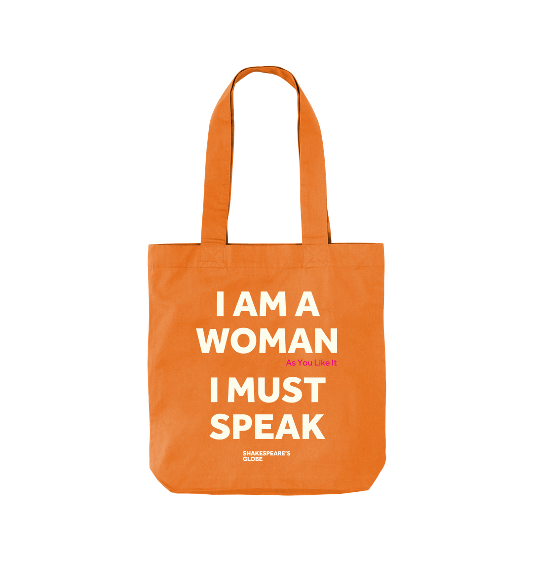 Orange cotton tote bag with white graphic text print on it