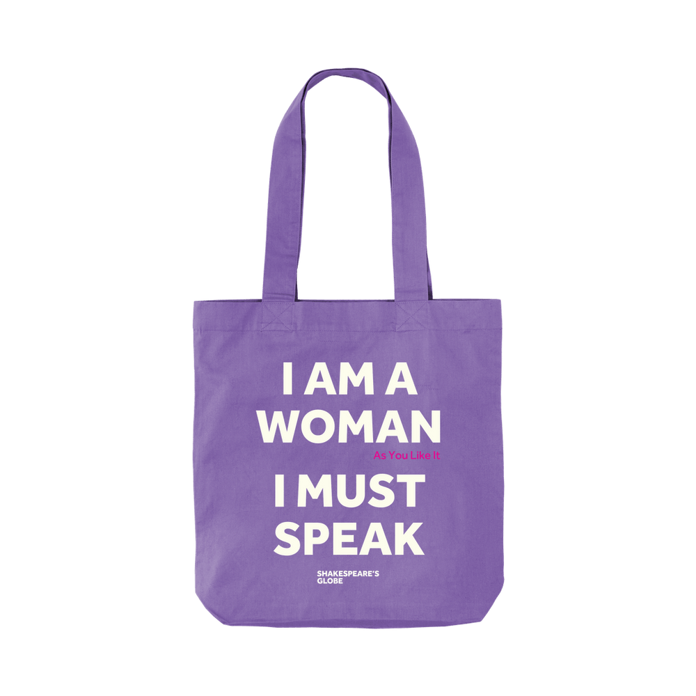 
                  
                    Violet cotton tote bag with white graphic text print on it
                  
                