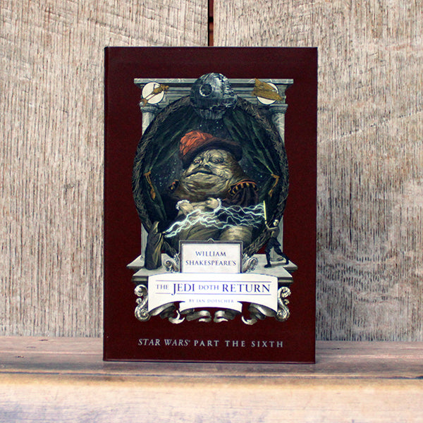 Book cover with a stylized depiction of a character and text on a wooden surface