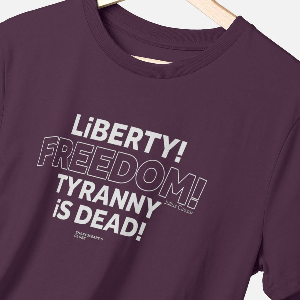 
                  
                    Purple standard fit t-shirt with centre front graphic text in white colour, all letters filled in except for the word Freedom which is outlined in white only
                  
                