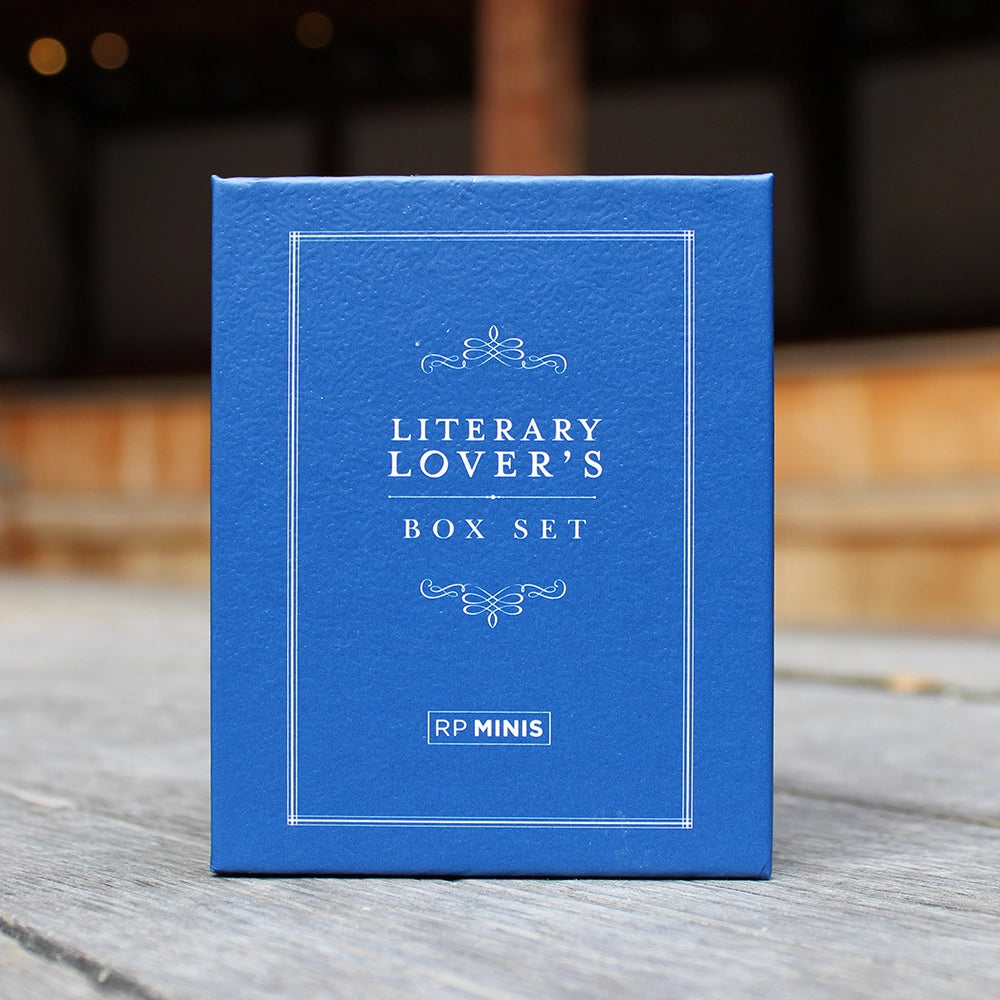 
                      
                        Royal blue box set of mini books with decorative white text
                      
                    