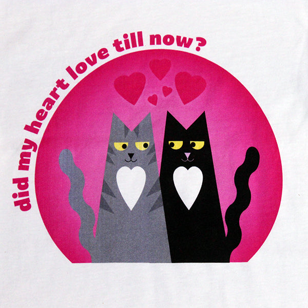 
                  
                    White t-shirt with pink graphic of black and grey cat in the centre
                  
                