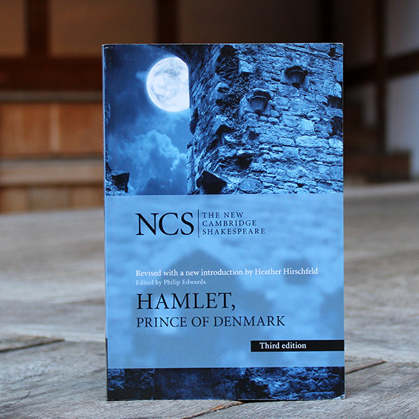 Blue paperback book with black text and obscured graphic of stone wall with full moon behind