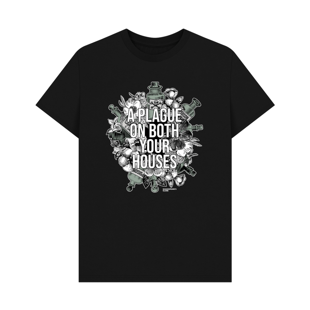 
                  
                    Black standard fit t-shirt with centre front graphic of poison bottles, flowers, and graphic white text
                  
                