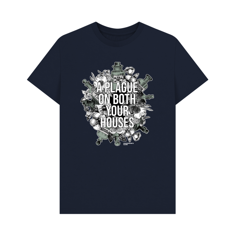 
                  
                    Navy blue standard fit t-shirt with centre front graphic of poison bottles, flowers, and graphic white text
                  
                