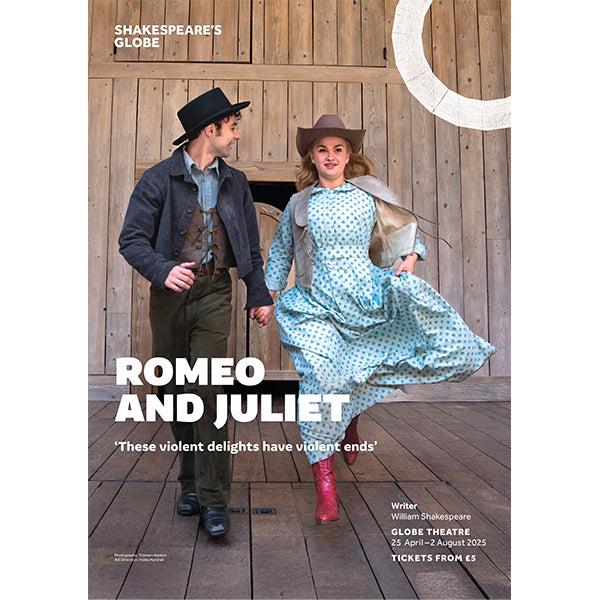 poster showing a man and a women in western dress in front of a wooden backdrop