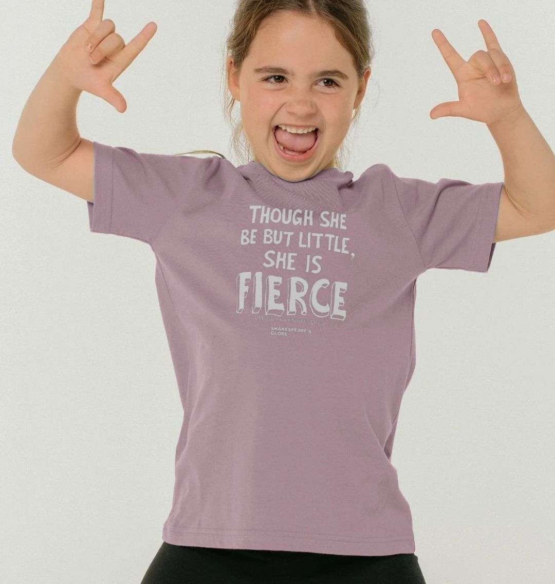 Rose pink children's t-shirt with white graphic text on the centre front