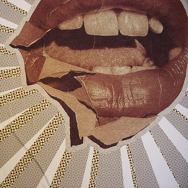 Artistic depiction of a mouth with a textured background