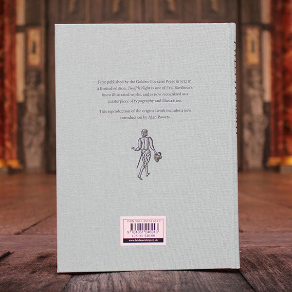 
                  
                    Robins egg blue hardback book with small black etching and black engraved text, back of the book
                  
                