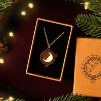 walnut wooden pendant of the Globe Theatre in a gift box