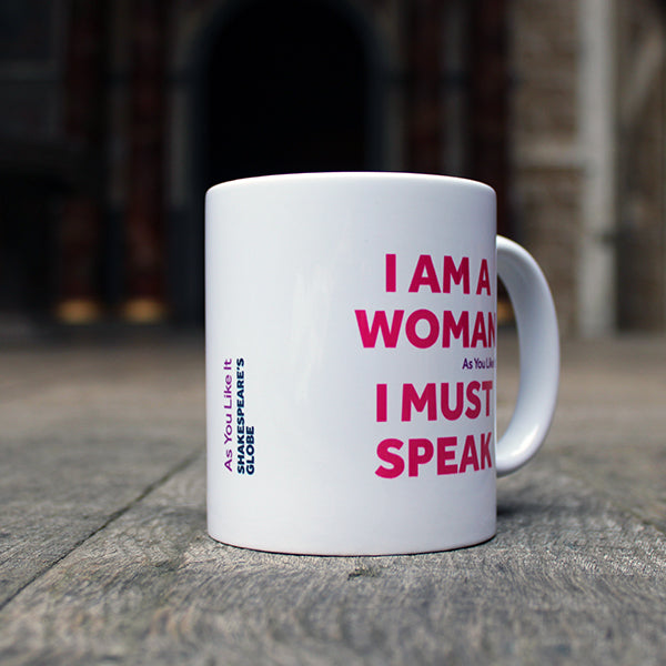 White Mug with graphic pink and purple text on either side