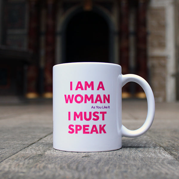 White Mug with graphic pink and purple text on either side