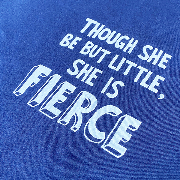 Navy blue cotton short sleeve t-shirt with white graphic text in centre