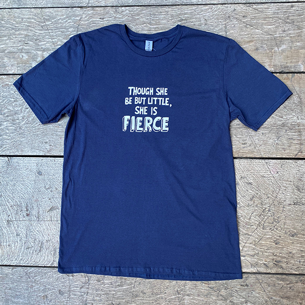
                  
                    Navy blue cotton short sleeve t-shirt with white graphic text in centre
                  
                