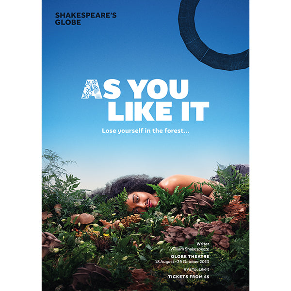 Blue sky with lush plants on ground, woman lying amongst the plants