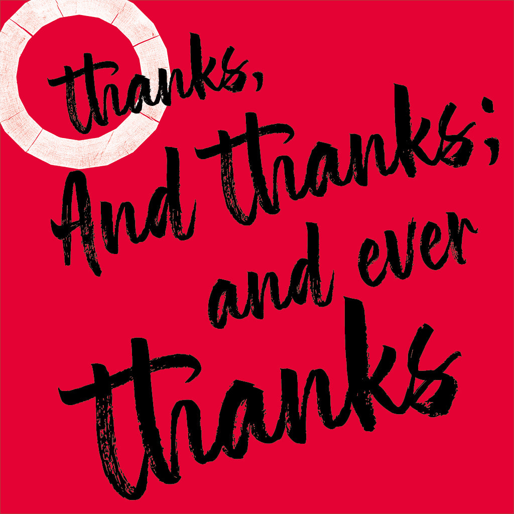 Red image with black text thank you message