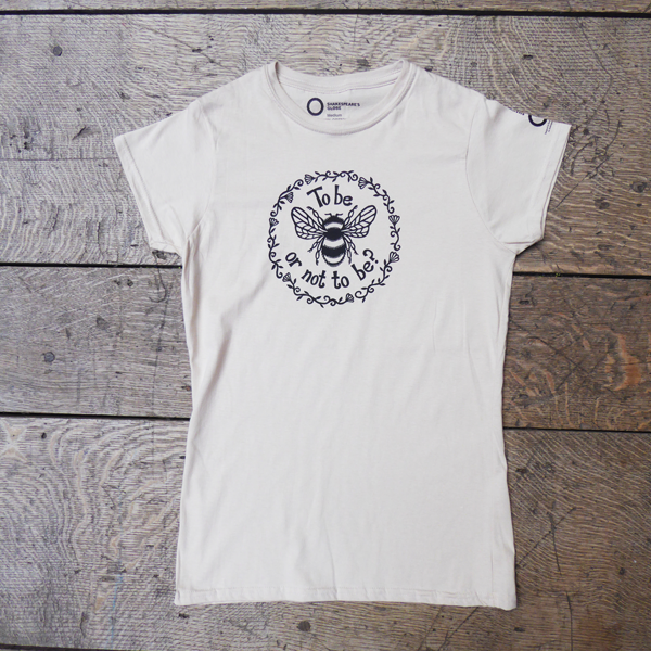 Cream fitted t-shirt with circular graphic in centre front with bee image