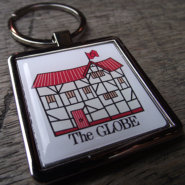 
                  
                    Chunky metal keyring with a friendly illustration of Shakespeare's Globe theatre
                  
                