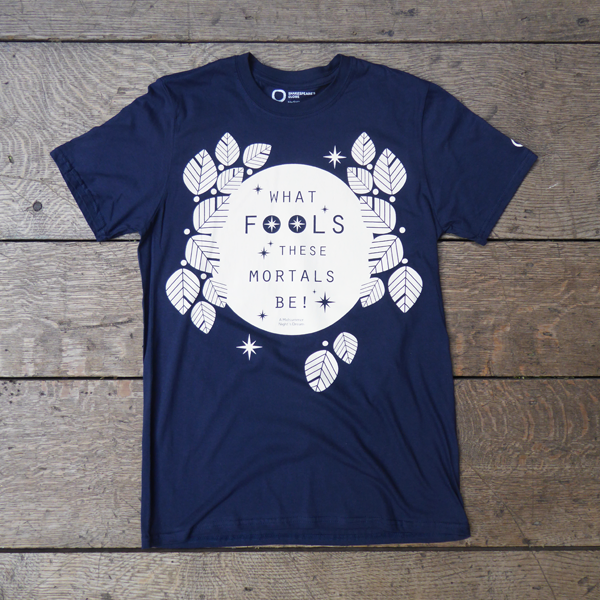 Navy blue cotton short sleeve t-shirt with white graphic text in centre