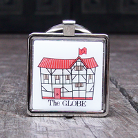 Chunky metal keyring with a friendly illustration of Shakespeare's Globe theatre