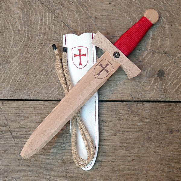 
                  
                    Wooden Dagger with Leather Scabbard (Shield Design)
                  
                