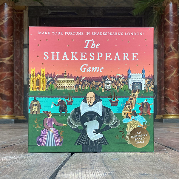 Square game box with Shakespearean Thames view 