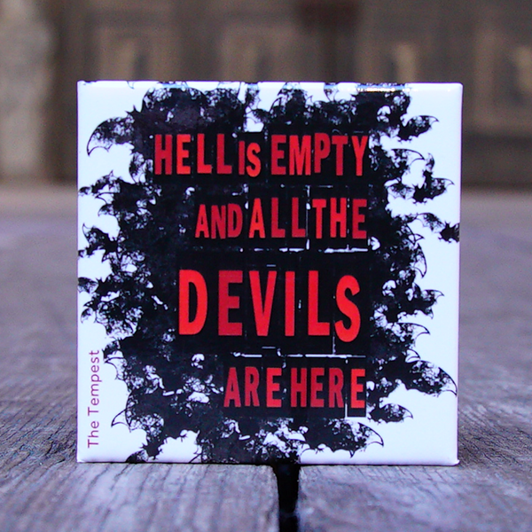 White square magnet with black smoke and red text across front