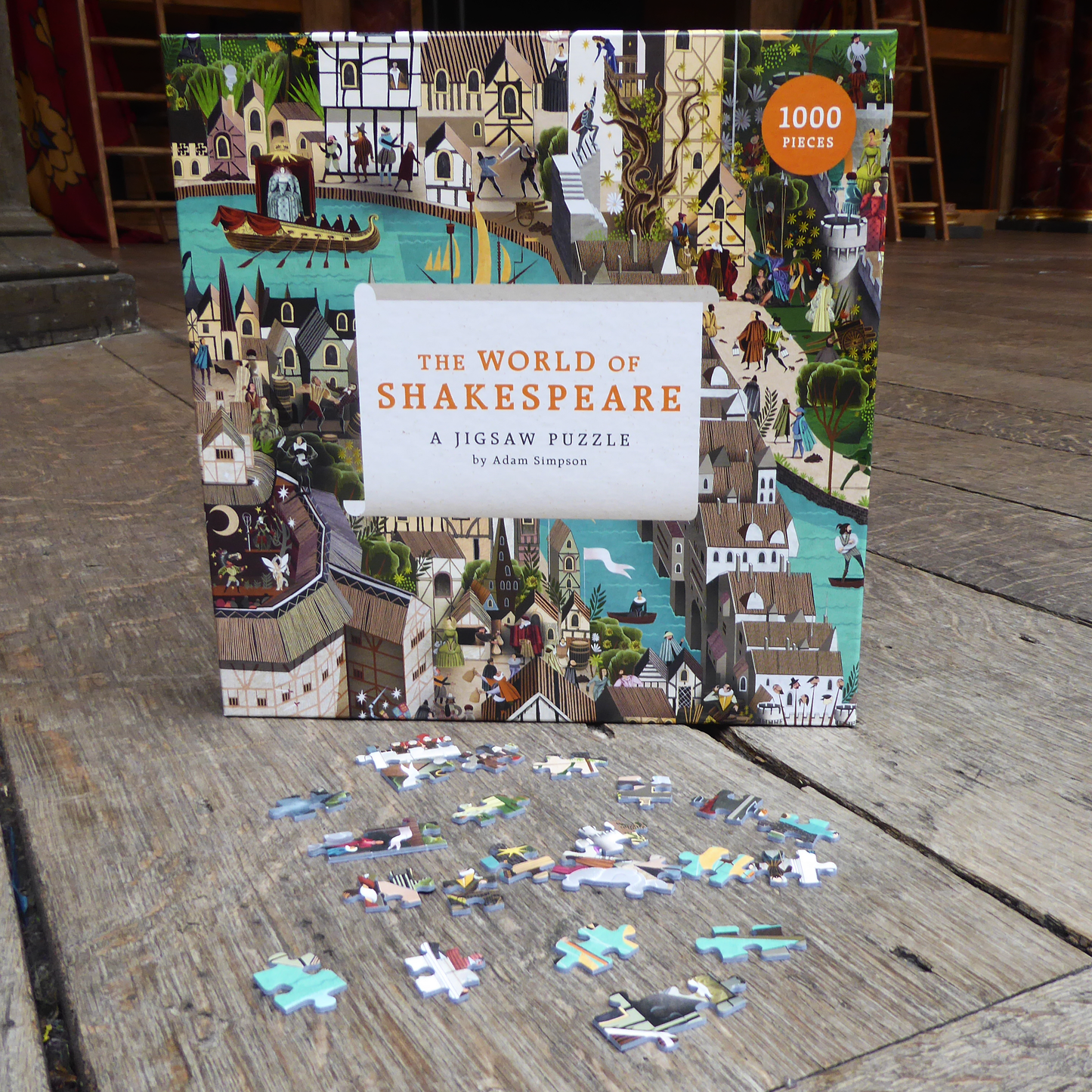 1000 piece jigsaw puzzle with colourful image of Shakespeare's London